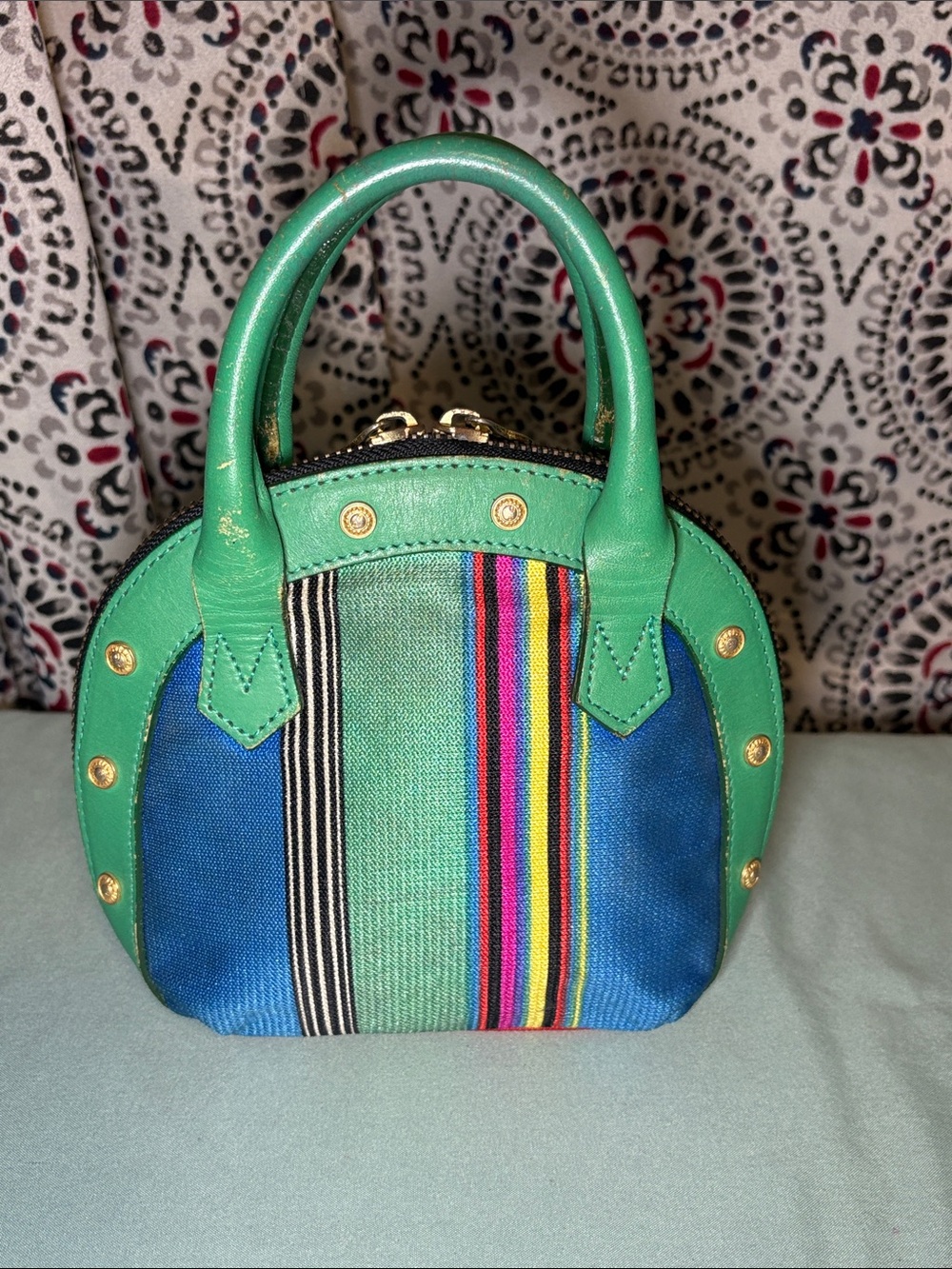 Gianni Versace Sunburst Multi-Color Striped Canvas Mini Bowler Bag - Picture 5 of 16